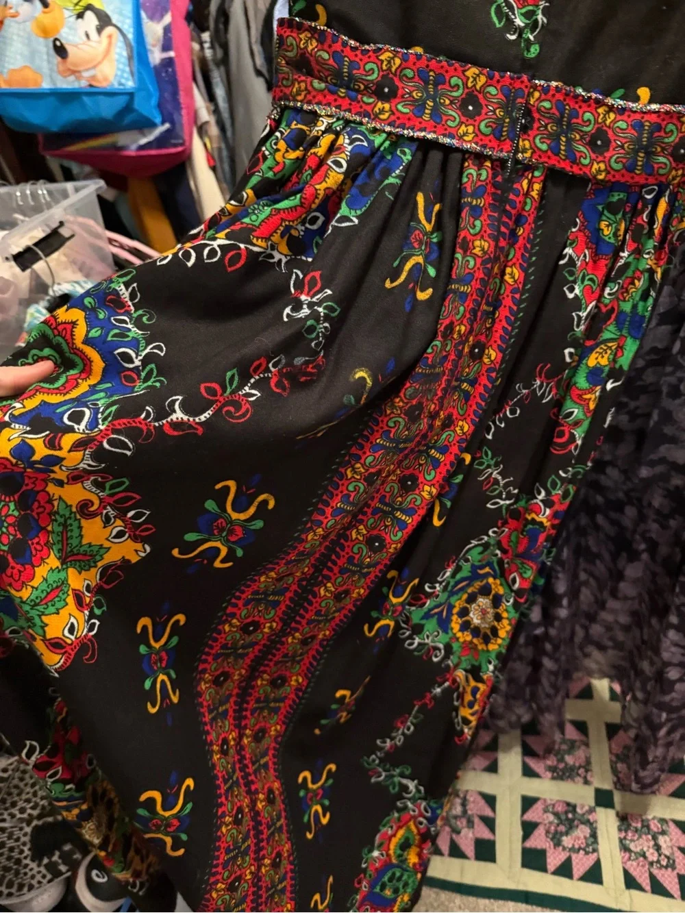 Vintage Seventies Black Maxi Dress with Multicolor Glitter Montgomery Ward - Picture 9 of 9